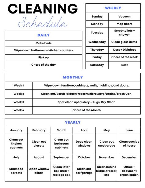 Cleaning Schedule For Lazy People, Home Chores Organization, Easy Weekly Cleaning Routine, Chore List For Adults Cleaning Schedules, Daily Weekly Cleaning Schedule, Day Week Month Cleaning Schedule, Weekly Vs Monthly Cleaning, Daily Weekly Monthly Yearly Cleaning Schedule, Daily Monthly Yearly Cleaning