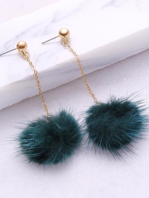 Shein Dark Green Pom Pom Drop Earrings Pom Pom Drop, Pom Earrings, Pom Pom Earrings, Blue Crystal Earrings, Geode Earrings, Western Earrings, Fashion Jewelry Earrings, Crystal Stud Earrings, Green Earrings