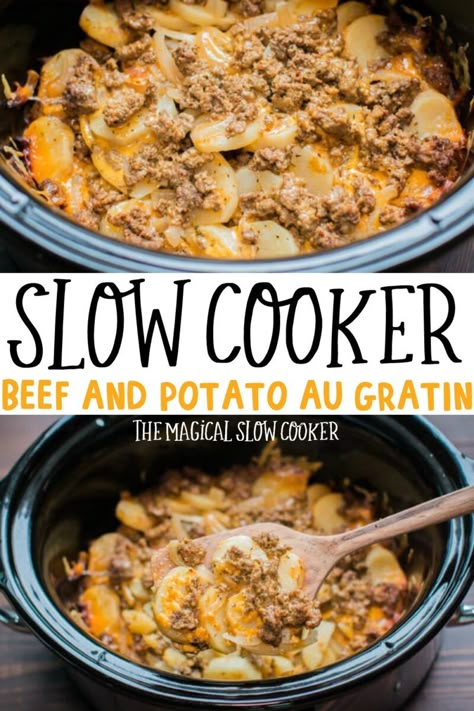 Chop Meat Crockpot Recipes, Slow Cooker Recipe With Potatoes, Ground Beef Recipes In The Crockpot, Hamburger Potato Crockpot, All Day Crockpot Recipes Dinners, Command Cooking Recipes, Crockpot Hamburger And Potato Recipes, Ground Hamburger Crockpot Recipes, Crockpot Hamburger Recipes Ground Beef