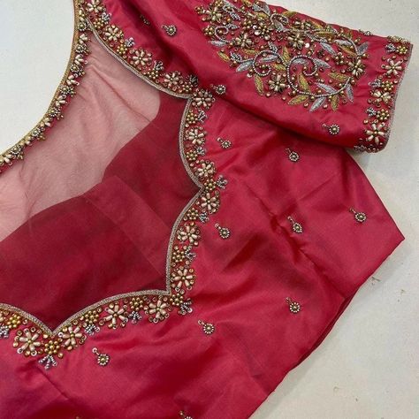 Dm@9640490158 Designer Emblished maggam work customised blouses Fabric: cottonsilk Dispatch: 4 days Price : 2000unstitched 2550stitched Colours and sizes can be customised accordingly Aari Work Blouse For Pink Blouse, Net Blouse Designs With Aari Work, Back Net Aari Work Blouse, Self Colour Saree Blouse Designs, Designer Work Blouses, Simple Net Aari Work Blouse Designs, Maroon Blouse Designs Bridal, Aari Work Net Blouse Designs, New Model Maggam Work Blouse Designs