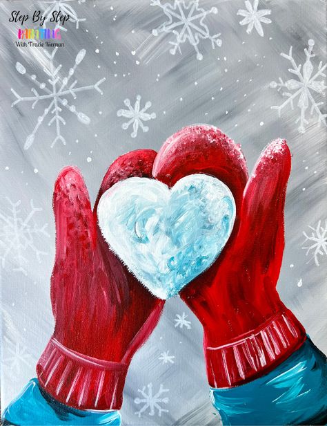 Easy Christmas Paintings - Step By Step Painting With Tracie Kiernan Tracie Kiernan, Eco Project, Christmas Canvas Art, Christmas Craft Ideas, Christmas Paintings On Canvas, Family Fun Night, Family Painting, Winter Family, Holiday Painting