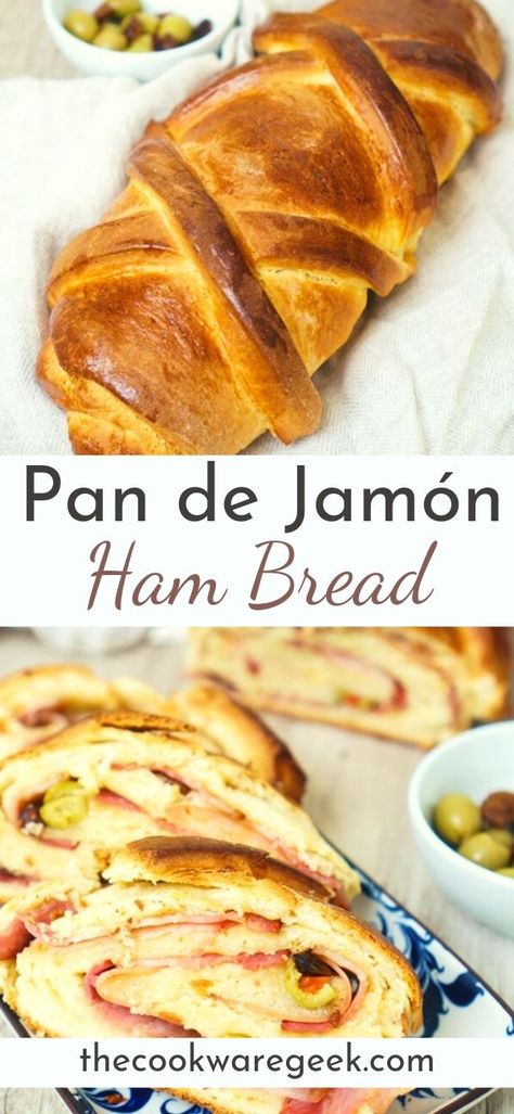 Authentic Venezuelan Pan de Jamon. A tender and spongy bread filled with smokey ham, olives, and raisins. A traditional Venezuelan Christmas recipe. #pandejamon #venezuela #venezuelanrecipes South American Bread Recipes, Ham Bread Recipe, Venezuela Food Recipes, Venezuelan Appetizers, Venezuelan Christmas Food, Colombian Bread, Venezuelan Breakfast, Mexican Christmas Recipes, Venezuelan Christmas