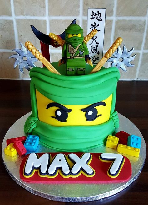 Lego Ninja Party Ideas, Ninjago Birthday Theme, Ninja Go Cake Lego Ninjago, Ninja Go Birthday Party, Green Ninjago Cake, Lego Ninjago Cake Ideas, Lego Ninjago Birthday Party Ideas, Ninja Party Cake, Ninja Lego Birthday Party