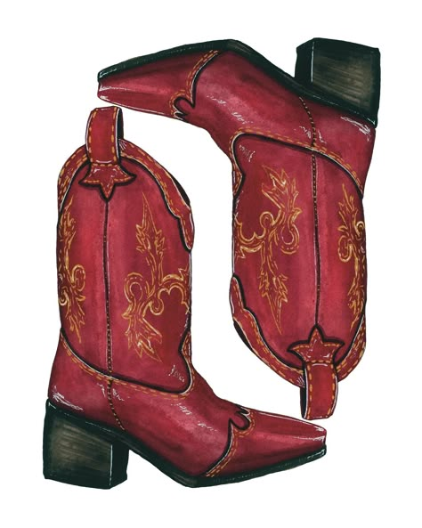 YEE to the HAW it’s almost friday 🤠✨ How To Draw Boots, Boot Drawing, Boots Illustration, Cowboy Painting, Boots Drawing, Fsu Sorority, Gold Boots, Artist Custom, Beach Meals