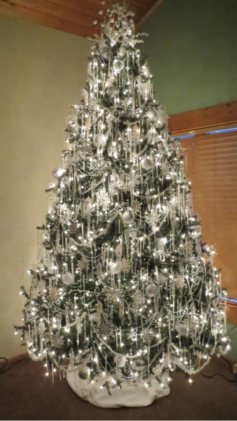 White Christmas Tree Clear White Christmas Tree, White And Metallic Christmas Tree, Diamonds And Pearls Christmas Tree, White Crystal Christmas Tree, Icecicle Christmas Tree, White Tinsel Christmas Tree, Frosty Christmas Tree, Frosted Christmas Tree Decor, White Light Christmas Tree