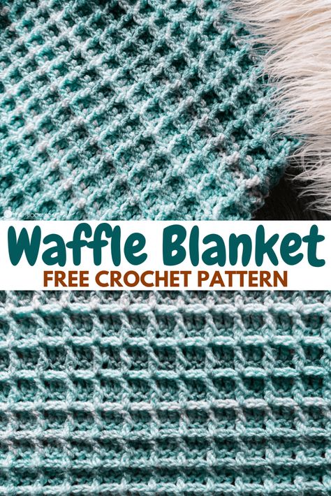 This waffle blanket crochet pattern makes for a squishy, comfortable throw. Make a thick and warm, and super squishy crochet blanket for someone you love! Chevron Crochet Blanket Pattern, Motifs Afghans, Modern Haken, Crochet Blanket Chevron, Crochet Waffle Stitch, Crochet Throw Pattern, Crochet Baby Blanket Free Pattern, Crochet Blanket Pattern Easy, Gilet Crochet