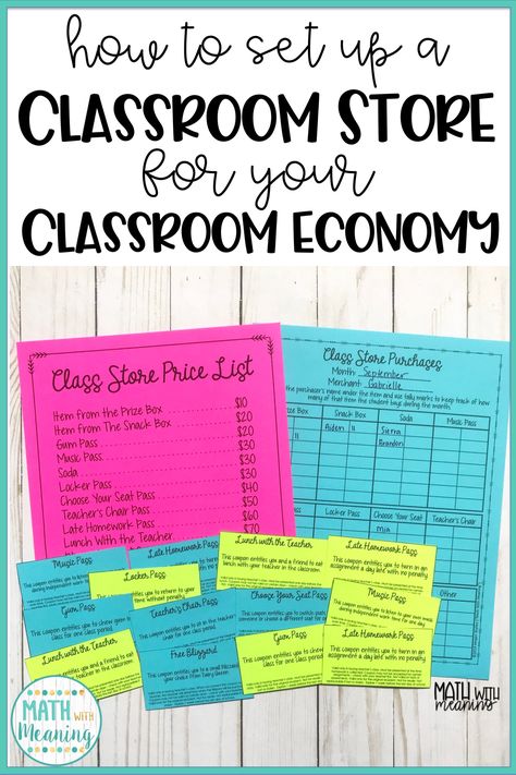 Learn how to set up a classroom store run by students for your classroom economy! Class Economy Rewards, Classroom Economy Rewards, Money System In Classroom, Classroom Money Reward System Middle School, Classroom Store Ideas Middle School, Classroom Token Economy System, Classroom Individual Reward System, Money Classroom Management Reward System, Classroom Economy System Elementary