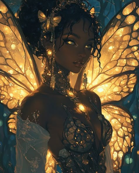 𝕱𝖆𝖎𝖗𝖞 𝕹𝖞𝖒𝖕𝖍 AI Generated | Midjourney #ai #midjourney #aiart #fairy Fairy Woman Art, Fairies Character Design, Nyphm Fairy, Black Fairies Art, Fairy Black Women, Beautiful Fairy Art, Deity Character Design, Wood Nymph Art, Black Elf Woman