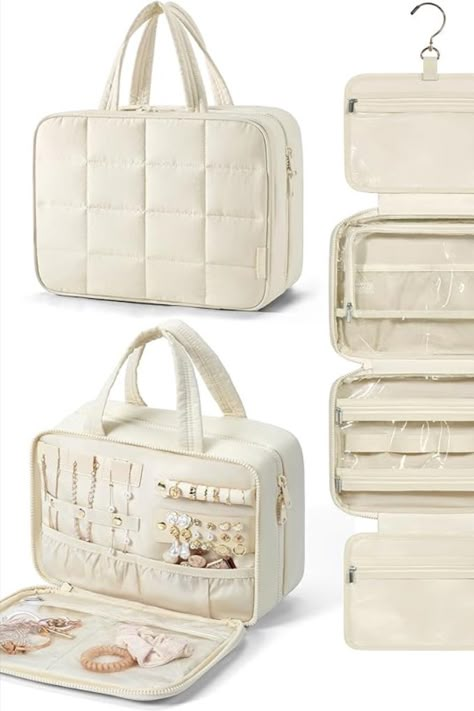 𝐉𝐞𝐰𝐞𝐥𝐫𝐲 𝐂𝐨𝐦𝐩𝐚𝐫𝐭𝐦𝐞𝐧𝐭: Bagsamrt toiletry bag is design with jewelry organizer compartment. A compartment in the front pocket of travel bag for rings, ear rings, bracelets, bangles, necklaces, and other jewelries, meeting your travel toiletries and makeup needs 𝐋𝐚𝐫𝐠𝐞 𝐂𝐚𝐩𝐚𝐜𝐢𝐭𝐲: Medium size - 11''L x 4.7''W x 7.9''H(closed). Large size - 12.2''L x 4.7''W x 9.1''H(closed). The travel toiletry bag can perfectly organize your necessary travel toiletries and makeup storage Jewelry Organizer Hanging, Hanging Cosmetic Bag, Accessories Essentials, Cosmetic Bag Organization, Hanging Toiletry Bag, Hanging Jewelry Organizer, Travel Toiletry Bag, Hanging Jewelry, Travel Storage Bag