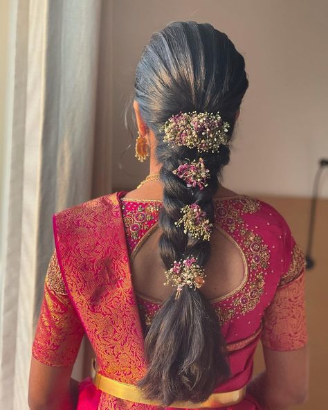 Engagement Hairdo Indian, Front Puff Bridal Hairstyles, Venni Hairstyles, Hairdo For Saree Hairstyles, Tamil Muhurtham Hairstyles, Hairstyle For Frock Indian, Telugu Bride Hairstyles Bridal Braids, Hair Styles For Function Indian, South Indian Bridal Hairstyles For Muhurtham