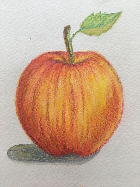 Apple Drawing Colored Pencil, Beginner Color Pencil Drawing, Simple Pencil Colour Drawing, Easy Crayon Drawings For Beginners, Colored Pencil Art Ideas Easy, Art Inspo Colored Pencil, Drawing Colored Pencil Easy, Simple Color Pencil Drawing Ideas, Color Pencil Art For Beginners Easy