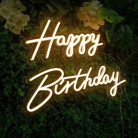 Birthday Lighting Decoration, Birthday Led Light Color, Birthday Decoration Ideas Apartment, Restaurant Decoration Ideas Birthday, Happy Birthday Neon Sign Backdrop, Neon Birthday Sign, Neon Happy Birthday Sign, Cafe Birthday Decoration, Led Birthday Party Ideas