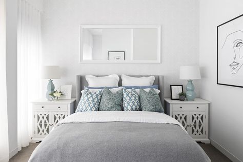 How Much Does it Cost to Furnish a Bedroom? Here's How to Calculate Your Spend 8 Ikea Lots Mirror, Ikea Lots Mirror Ideas, Ideas For Above The Bed, Lots Mirror, Mirror Above Bed, Charcoal Grey Bedrooms, Ikea Lots, Hamptons Style Bedrooms, Bed Styling Ideas