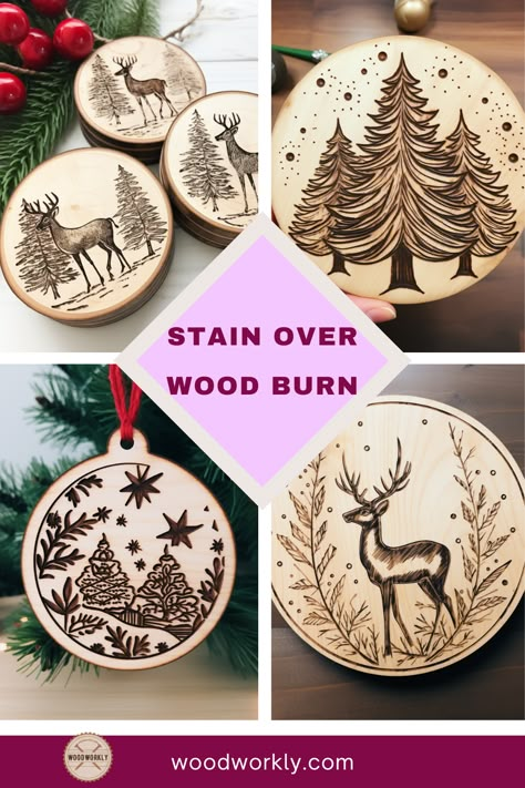 Discover the truth about staining over wood burning! Get expert tips for flawless finishes on your woodwork. Elevate your DIY projects with our easy-to-follow guide. Perfect for crafters and woodworking enthusiasts! #ChristmasDecoration #ChristmasGifts #StainOverWoodburn #WoodBurnFinishing #WoodBurnGifts #WoodBurnOrnaments Wood Burning How To, Winter Wood Burning Ideas, Wood Burn Christmas Ornaments Diy, Diy Wood Burning Gifts, Wooden Burning Ideas, Wood Burning Ornament Ideas, Wood Burning Ornaments Tree Slices, Woodburning Christmas Ornaments, Wood Burning Ideas Christmas