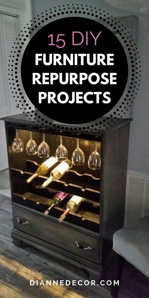 Creative people all over the world find ways to upcycle old furniture and give it a new life. In this post, I've rounded up 15 amazing DIY furniture repurpose projects. Let's take a look. #diyfurniturerepurpose #diyfurnitureupcycle #diyfurniture #furniturerepurpose #furnitureupcycle #diydecor #homedecor #decor #decoratingonabudget Repurpose Projects, Diy Furniture Repurpose, Modern Industrial Decor, Homemade Furniture, Upcycled Furniture Diy, Furniture Repurpose, Funky Painted Furniture, Repurposed Furniture Diy, Creative Home Decor