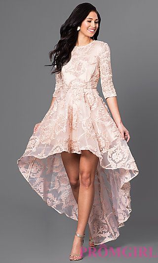 CQ-5779DW High Low Lace Dress, High Low Party Dresses, High Low Dresses, High Low Fashion, Prom After Party, Simply Dresses, High Low Prom Dresses, Formal Dresses With Sleeves, Garden Party Dresses