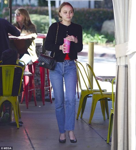 Off-duty beauty: Lily-Rose Depp showcased her naturally radiant beauty as she went make-up free following a lunch date at Pinches Tacos in Los Angeles on Sunday afternoon Lily Rose Depp Casual, Lily Rose Depp Street Style, Skater Girl Outfits Grunge, Lily Depp, Lily Rose Depp Style, Black Bra Top, Rose Depp, Skater Girl Outfits, Lunch Date