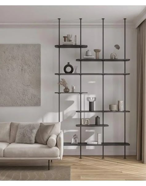 Shelving Unit Decor, Regal Industrial, Industrial Bookcase, Bibliotheque Design, Attic House, Living Room Wall Units, Shelving Design, Living Room Shelves, Room Partition