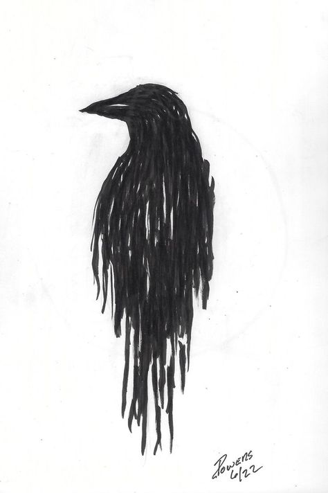 Crow Sketch Tattoo, Raven Painting Simple, Raven Drawing Sketch Simple, Crow Pen Drawing, Dark Ink Art, Raven Sketch Simple, Crow Skull Art, Crow Pencil Drawing, Raven Easy Drawing