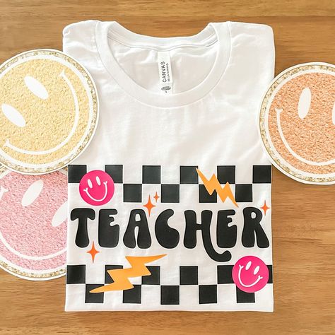 Excited to share this item from my #etsy shop: Teacher Checkered Tee, Adult Unisex Bella Canvas T-Shirt, White, Short Sleeve Shirt, Trendy Top, Retro, Gift, Teacher Mode, Back to School Teacher Appropriate Outfits, Teaching Hacks, Teacher Canvas, Cute Teacher Outfits, Teacher Fits, Teacher Clothes, School Spirit Shirts, Teaching Outfits, White Short Sleeve Shirt