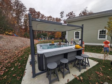 Side Table and Bar Stools - A&B Outdoor Products Hot Tub Bar Ideas, Hot Tub Side Table, Tub Side Table, Hot Tub Bar, Spa Branding, Swim Spa, Outdoor Products, Bar Ideas, Outdoor Entertaining