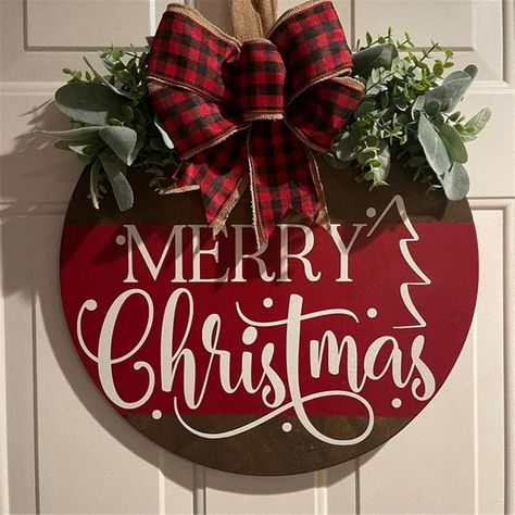 Motao Clearance Door Hanging Decoration Merry Christmas Sign - Wooden Outdoor Wreath Door Sign, Perfect for Winter & Christmas Decorations. - Walmart.com Christmas Door Hangers, Tree Door, Christmas Door Decoration, Christmas Door Decor, Plaid Christmas Decor, Round Signs, Door Signs Diy, Wood Wreath, Wooden Wreaths