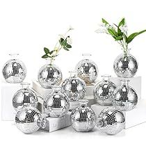 Centerpiece For Man's Birthday, Simple Party Centerpieces, Taylor Swift Centerpieces, Birthday Centerpiece Ideas For Women, Mamma Mia Theme Party Decorations, Disco Glam Party Decorations, Floral Disco Ball, Disco Ball Vase, 21st Birthday Centerpieces