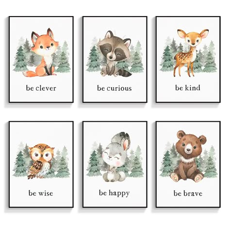 PRICES MAY VARY. 🦊【Notes】 For our forest animal nursery decor wall art sizes, it should be noticed that dimension of 8*10in and 12*16in are ONLY for cute animal posters content, animal print poster is wrapped and stretched in a wood frame and set in a black aluminum frame (Two Frames)to create an immersive 3D effect that makes the artwork look great. 🐇【Durable & High Quality】 Our animal pictures wall art motivational posters are made of high-quality canvas material to ensure durability. Baby a Woodsy Animal Nursery, Cricut Woodland Animals, Forest Creature Nursery, Forest Theme Nursery Woodland Animals Gender Neutral, Baby Forest Animals Theme Nursery, Woodland Animal Theme Nursery, Nursery Ideas Outdoor Theme, Deer Hunting Nursery, Animal Theme Nursery Boy