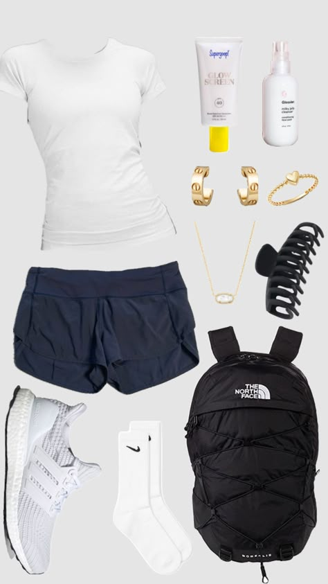 Gym Strip Outfits School, Athletic Fits Aesthetic, Practice Outfits Sports, Lulu Workout Outfits, Cute Outfits Athletic, Summer Sporty Outfits, Summer Camp Fits, Fall Athletic Outfits, Athletic Outfits For School