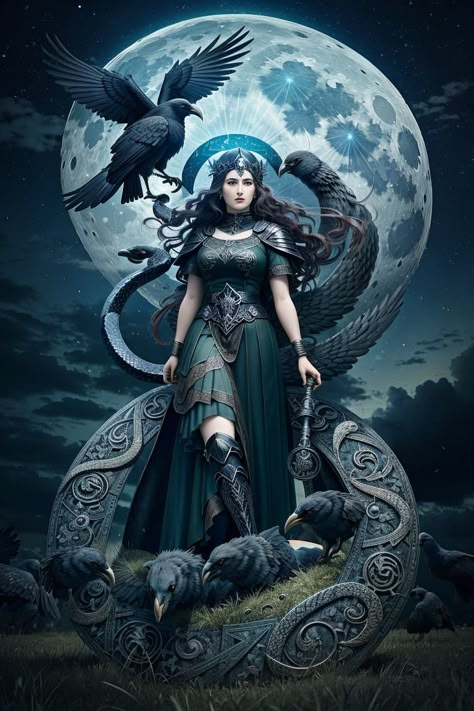 The Morrigan Goddess, Morrigan Aesthetic, Morrigan Goddess, Selene Goddess Of The Moon, Goddess Morrigan, Selene Goddess, Celtic Folklore, Goddess Of Magic, Hecate Goddess