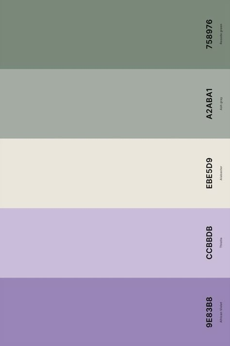 Sage Green Purple Color Palette, Purple And Green Colour Scheme, Thistle Color Palette, Sage Green Lavender Color Palette, Sage Green And Purple Color Palette, Violet And Green Color Palette, Lavender Hex Code, Light Purple And Sage Green Wedding, Color Palette With Lavender