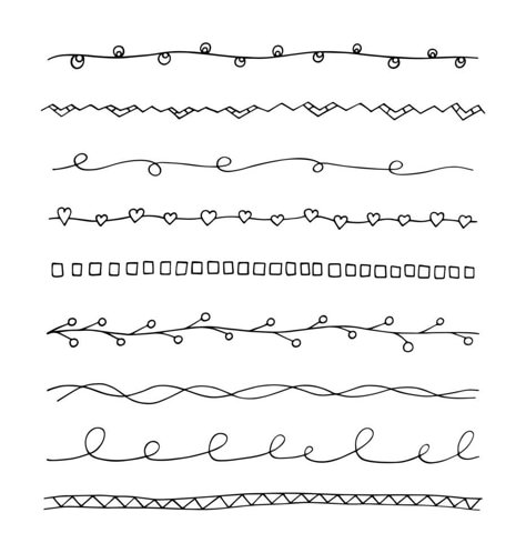 Vector set hand drawn vintage borders. Doodle lines collection for your design. Cute trendy decorative and botanical element. Curves decorated with circles, swirls, hearts Free Graphic Elements, Border Doodles Hand Drawn, Diy Border Design, Header Doodles, Border Lines Design, Doodle Boarders, Journaling Borders, Underline Design, Easy Border Designs