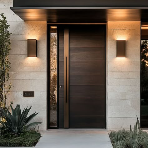 Front Door Semi Detached House, Dark Brown Door Exterior, Elegant Door Designs, Front Door Exterior Entrance Ideas, Stylish Doors Entrance, Modern Back Door, Large Wood Front Door, Doors Interior Modern Front Entrances, Front Door One Sidelight