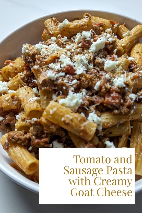 Tomato And Sausage Pasta, Pasta With Goat Cheese, Goat Cheese Pasta, Creamy Goat Cheese, Pantry Recipes, Goat Cheese Recipes, Canned Tomatoes, Family Baking, Cheese Sausage