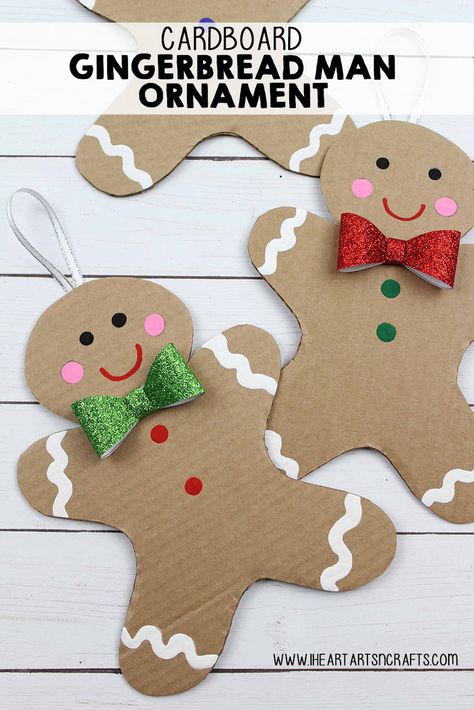 Christmas Arts N Crafts, Christmas Ornaments Cardboard, Diy Christmas Ornaments Cardboard, Stuffed Gingerbread Man Craft, Gingerbread Man Arts And Crafts, Cardboard Gingerbread Ornaments, Christmas Gingerbread Men Decorations, How To Decorate A Gingerbread Man, Cardboard Christmas Ornaments Diy