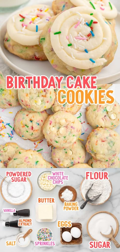 Birthday Cake Cookies, Crumble Cookie Recipe, Creamy Frosting, Cookie Cake Birthday, Cookie Cake Recipe, Healthy Cookie Recipes, Gourmet Cookies, Delicious Cookie Recipes, Baking With Kids