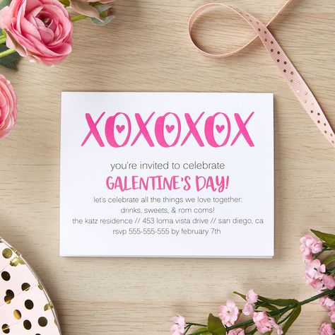 Every party starts with the perfect invitations. You can easily make your own with Avery printable note cards. Send your girlfriends personalized Galentine’s Day cards inviting them to your event and finish the look with a cute heart-shaped envelope seal. Galentines Party Invitations Free, Galentines Invitation Template, Galentines Invitation, Vday Party, Printable Note Cards, Valentine Invitations, Fun Diy Ideas, Valentines Treats, Singles Awareness Day