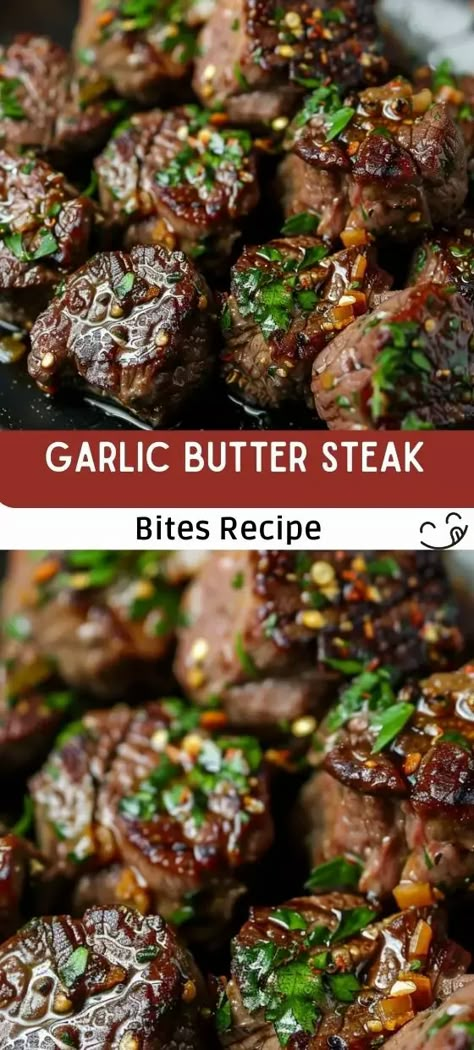 Garlic Butter Steak Bites Recipe Butter Steak Bites Recipe, Appetizer Night, Garlic Butter Steak Bites, Butter Steak Bites, Steak Dinner Recipes, Steak Bites Recipe, Baked Steak, Venison Steak, Butter Steak