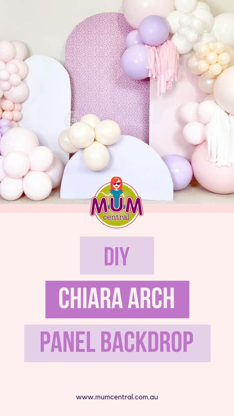 Save HUNDREDS on hiring a Chiara arch panel backdrop and balloon garland for your party by flexing your DIY muscle! One clever Aussie mum shows us exactly how to DIY the on-trend Chiara arch panel backdrop at home with NO fancy tools required. Click the link in our bio to find out more! #diy #ChiaraArch #Chiara #Arch #PanelBackdrop #DIY backdrop #diyparty Balloon Arch Board, How To Make Arch Backdrop Panels Diy, Arch Panel Backdrop, Diy Party Arch, Foam Board Backdrop Diy, Diy Chiara Arch, Backdrop At Home, Balloon Ceiling Decorations, Diy Arch Backdrop