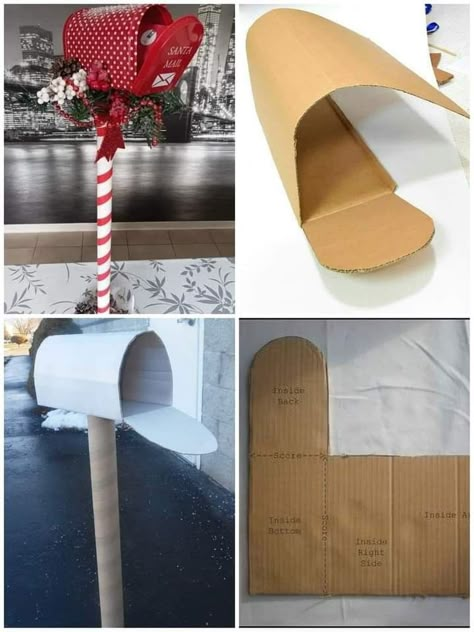 Mailbox Out Of Cardboard, Cardboard Decor, Candy Decorations Diy, Diy Christmas Candy, Diy Mailbox, Yard Diy, Office Candy, Outside Christmas Decorations, Gingerbread Christmas Decor