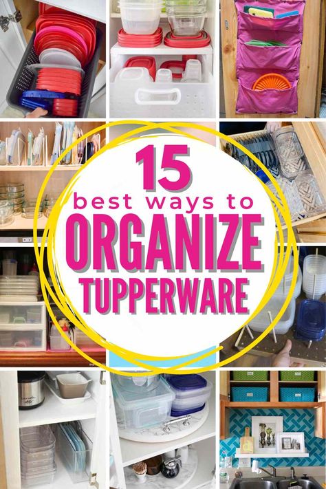 Organize Tupperware, Organize Plastic Containers, Organizing Inspiration, Tupperware Organizing, Tupperware Storage, Pot Organization, Plastic Food Containers, Cleaning And Organization, Lid Organizer