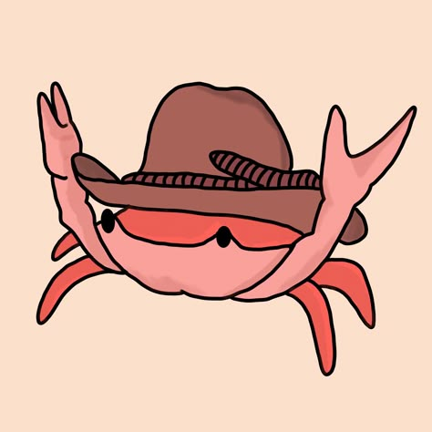 Crab With Cowboy Hat, Worm With Cowboy Hat Tattoo, Frog In Cowboy Hat Drawing, Shark With Cowboy Hat Tattoo, Animals With Cowboy Hats Drawing, Cowboy Cartoon Aesthetic, Cowboy Shrimp Tattoo, Cute Cowboy Drawing, Minimalist Cowboy Hat Tattoo