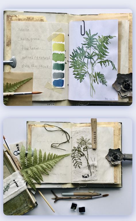 Herbarium Book Ideas, Botanical Scrapbook, Nature Junk Journal, Botanical Sketchbook, Whimsical Art Journal, Nature Projects, Nature Sketch, Mixed Media Crafts, Sketchbook Art Journal