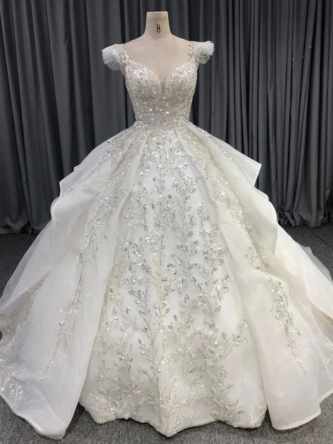 Organza Bridal Ball Gown Sequins Bodice Court Train Wedding Dresses Organza Ball Gown, Organza Bridal, Train Wedding Dresses, Court Train Wedding Dress, Glitter Wedding Dress, Royalty Fashion, Princess Bridal Gown, Wedding Dress Organza, Fairy Tale Wedding Dress