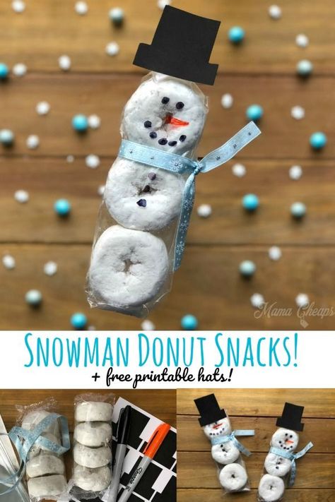 Perfect winter themed treat!! Easy Donut Snowman Snacks + Printable Hats https://www.mamacheaps.com/2019/01/easy-donut-snowman-snacks-printable-hats.html Donut Snowman, Snowman Snacks, Easy Holiday Crafts, Snowman Donuts, Classroom Snacks, Christmas Crafts Snowman, Snowman Treats, Winter Snack, School Christmas Party