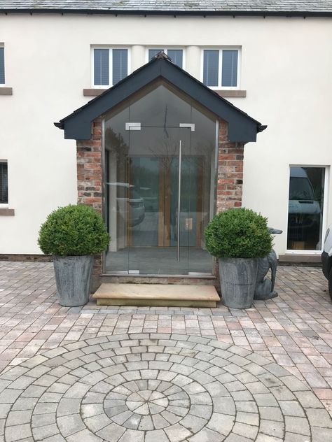 A new single glazed porch, supplied and fitted by FGC to a traditional property in Lancashire. The new porch comes in a modern design having a single central Modern Porches Ideas Entrance, Porch Ideas Exterior Uk, Glass Porch Door, Modern Glass Porch, Modern Front Porch Ideas Uk, Front Porch Door Ideas, Front Porch Uk, Uk Porch Ideas, Front Porch Design Uk