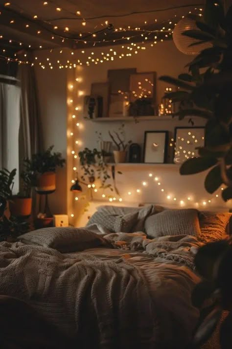 Fairy Lights for Bedrooms | 5 Best Ideas Fairy Lights With Photos On Wall, Festoon Lights Bedroom, Apartment Fairy Lights, Bright Cozy Home, String Lights Bedroom Ceiling, Fairy Lights In Room, Cozy Bedroom Aesthetic Fairy Lights, Bedroom Lights Aesthetic, Cozy Lighting Bedroom