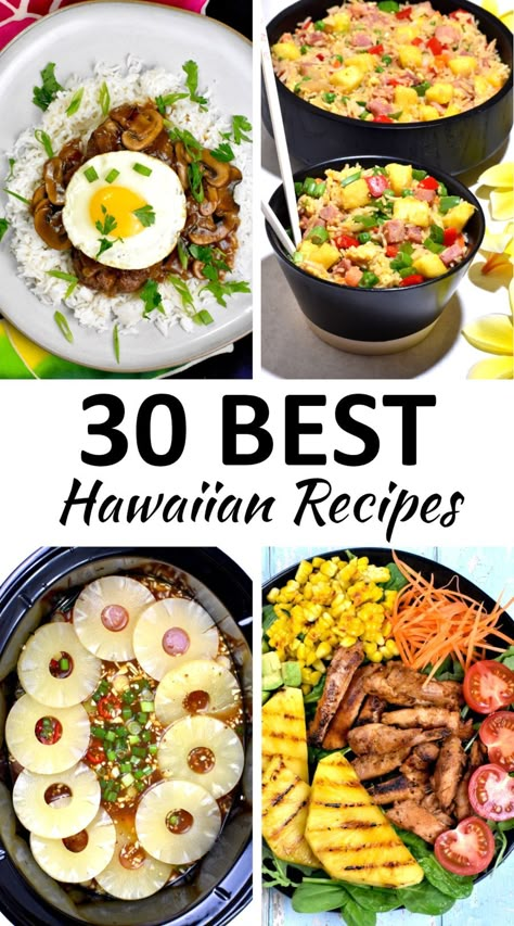 Hawaiian Dinner Recipes, Hawaiian Food Recipes, Hawaiian Side Dishes, Polynesian Recipes, Hawaiian Party Food, Hawaiian Chicken Salad, Hawaiian Dinner, Hawaiian Pork, Luau Food