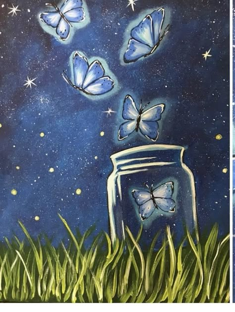 Firefly Painting, Painting Ideas Easy Simple, Butterfly Art Painting, Painting Animals, Painting Ideas Easy, Canvas Painting Tutorials, Easy Canvas Painting, Cute Canvas Paintings, Easy Canvas Art