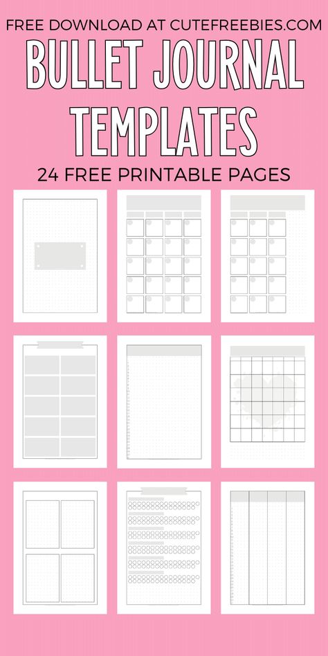 Free Bullet Journal Printable Template - Cute Freebies For You Journal Templates Printable Free, Free Journal Printables Templates, Free Journal Templates, Online Bullet Journal, Journal Printables Templates, Bujo Templates, Free Templates Download, Bullet Journal Layout Templates, Bullet Journal Templates